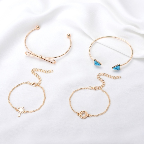 **AMBROSIA* 4-Pc Gold Turquoise Bow Bracelet Set - Picture 3 of 5